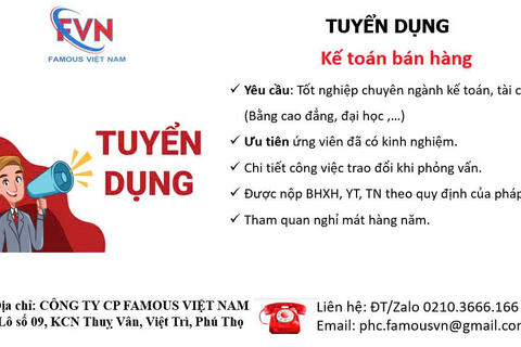 CÔNG TY CỔ PHẦN FAMOUS VIỆT NAM TUYỂN DỤNG