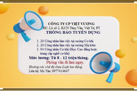 Công ty Cổ phần Việt Vương tuyển dụng