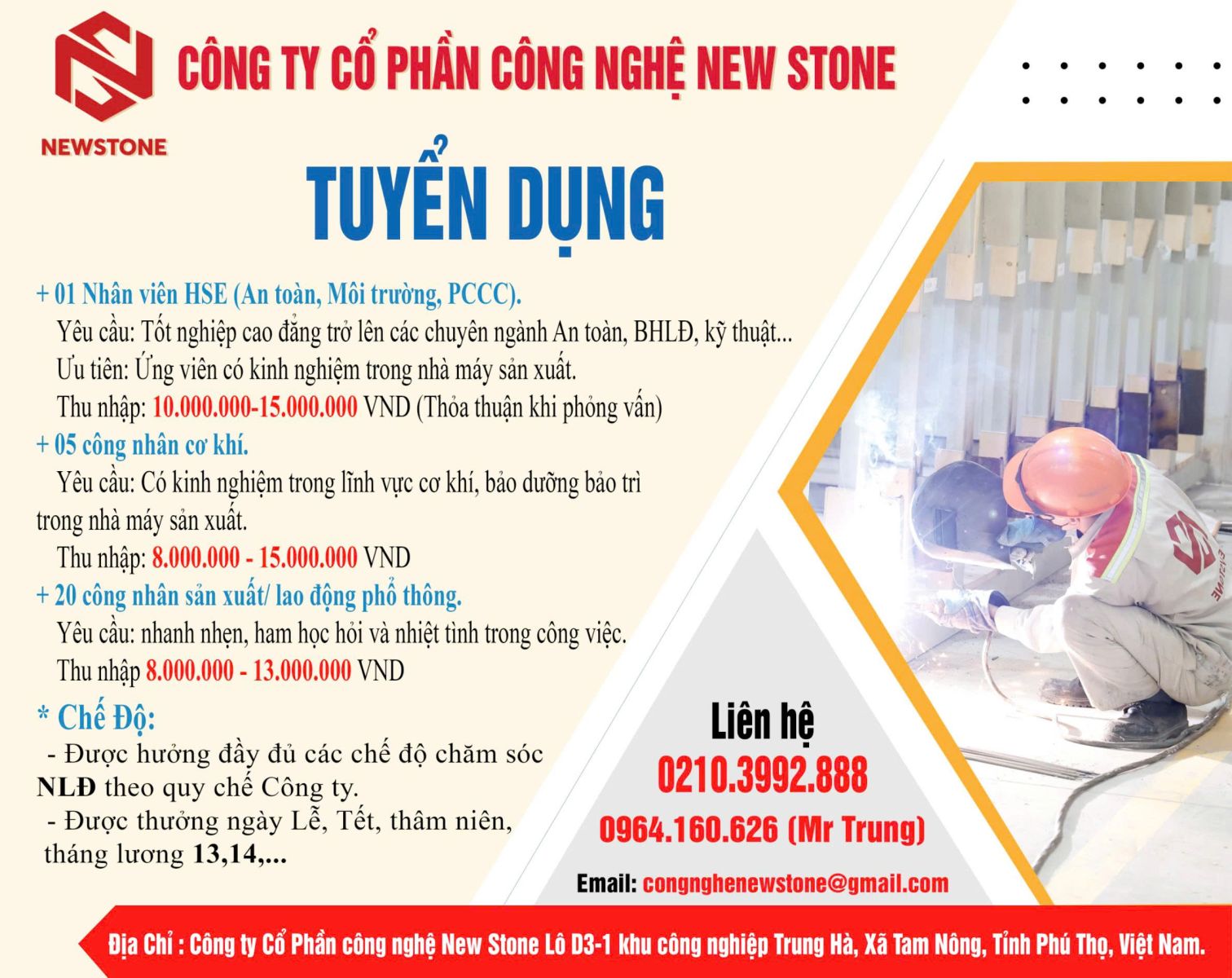 Công ty cổ phần công nghệ New Stone tuyển dụng lao động